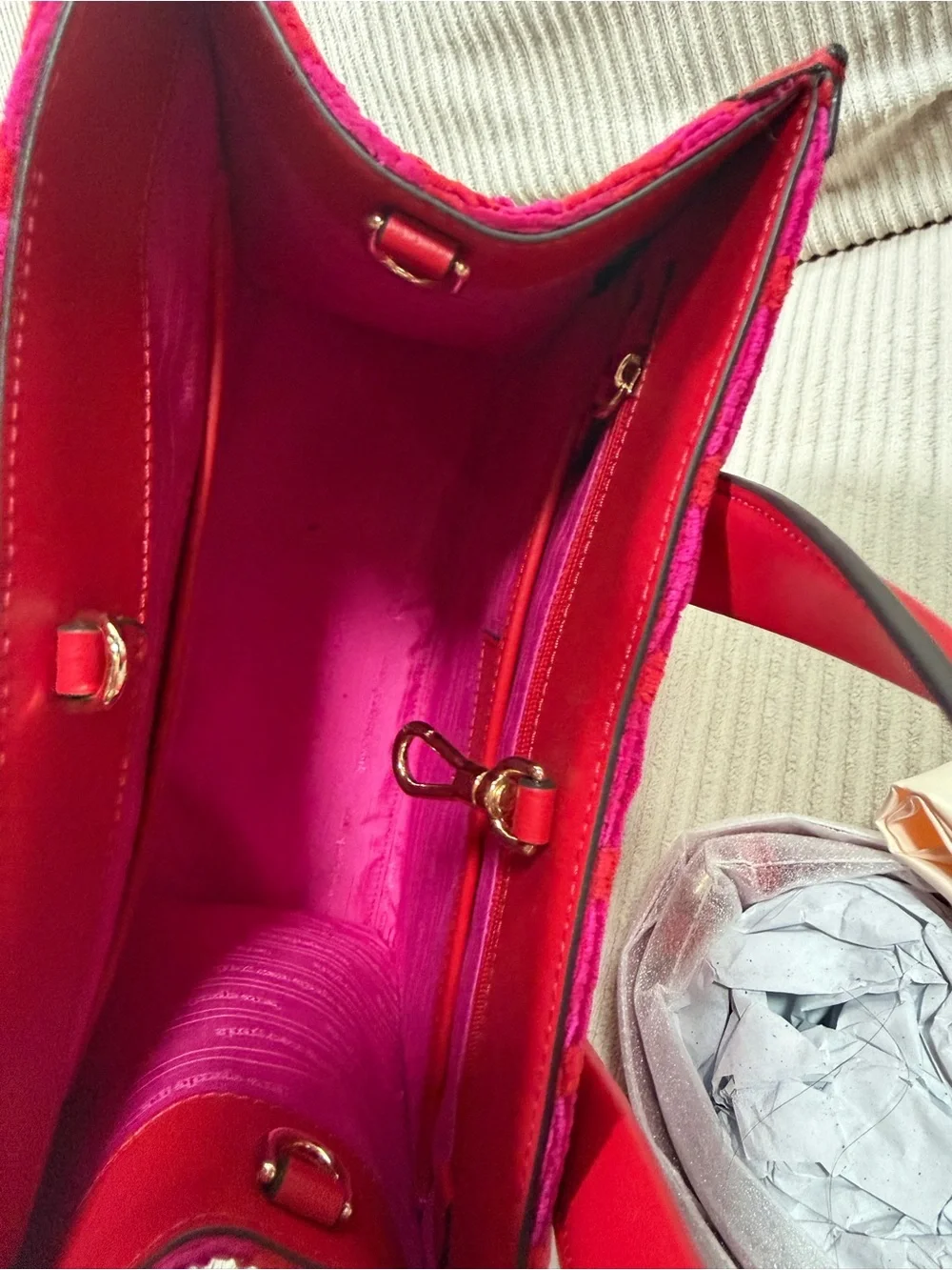 Kate spade Pink and Red Houndstooth Tote with Leather Trim